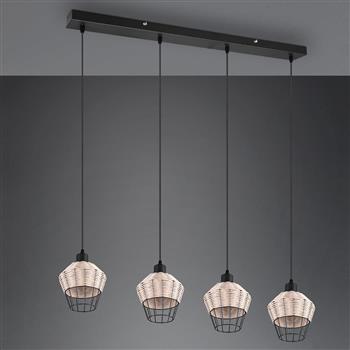 Borka Matt Black Rattan Three Bar Pendant