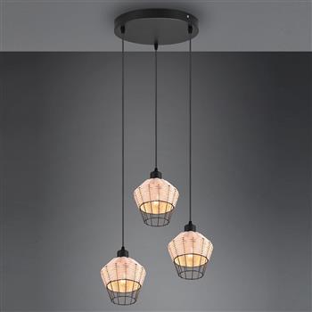 Borka Matt Black Rattan Cluster Pendant