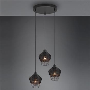 Borka Matt Black Rattan Cluster Pendant