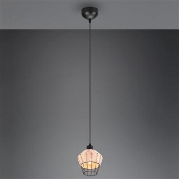 Borka Small Rattan And Black Ceiling Pendant