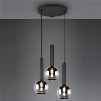 Clayton 3 light Matt Black & Smoked Glass Cluster Pendant 310390332