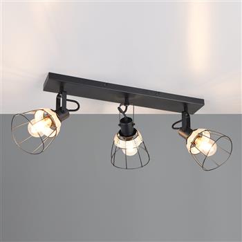 Jerome Three light Black And Natural Rattan Wall or Ceiling Spot FittingR86233032