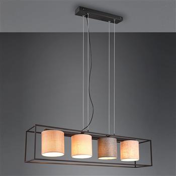 Ross Rectangular 4 Light Matt Black Grey & Beige Bar Pendant Fitting 303100417