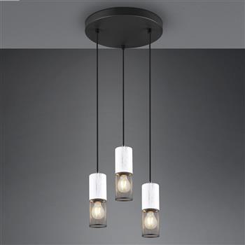 Tosh Matt Black And Wood Three Light Cluster Pendant