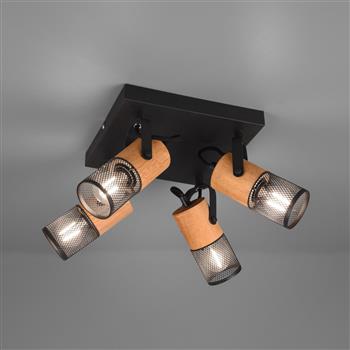 Tosh Wood & Black Four Light Ceiling Fitting
