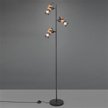 Tosh Natural Wood & Black Three Light Floor Lamp 404300332