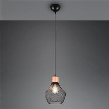 Valeria Small Matt Black Mesh And Wood Pendant Fitting R31281032