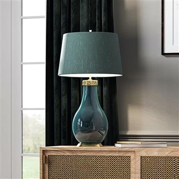 Azure Turquoise And Aged Brass Ceramic Table Lamp QN-HAVERING-TL