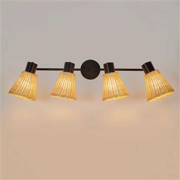 Nature Adjustable Rattan and Black Wall Or Ceiling Four Light DE-0222-NAT