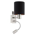 Pasteri Satin Nickel Double Wall Light with Black Shade 96483