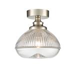 Acoste Satin Nickel & Clear Ribbed Glass Semi-Flush Fitting CF5805