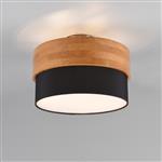 Saesons 2 Light Black And Wood Semi-Flush Ceiling Fitting 611500202