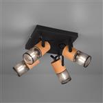 Tosh Natural Wood And Matt Black Four Light Ceiling Fitting 804300432
