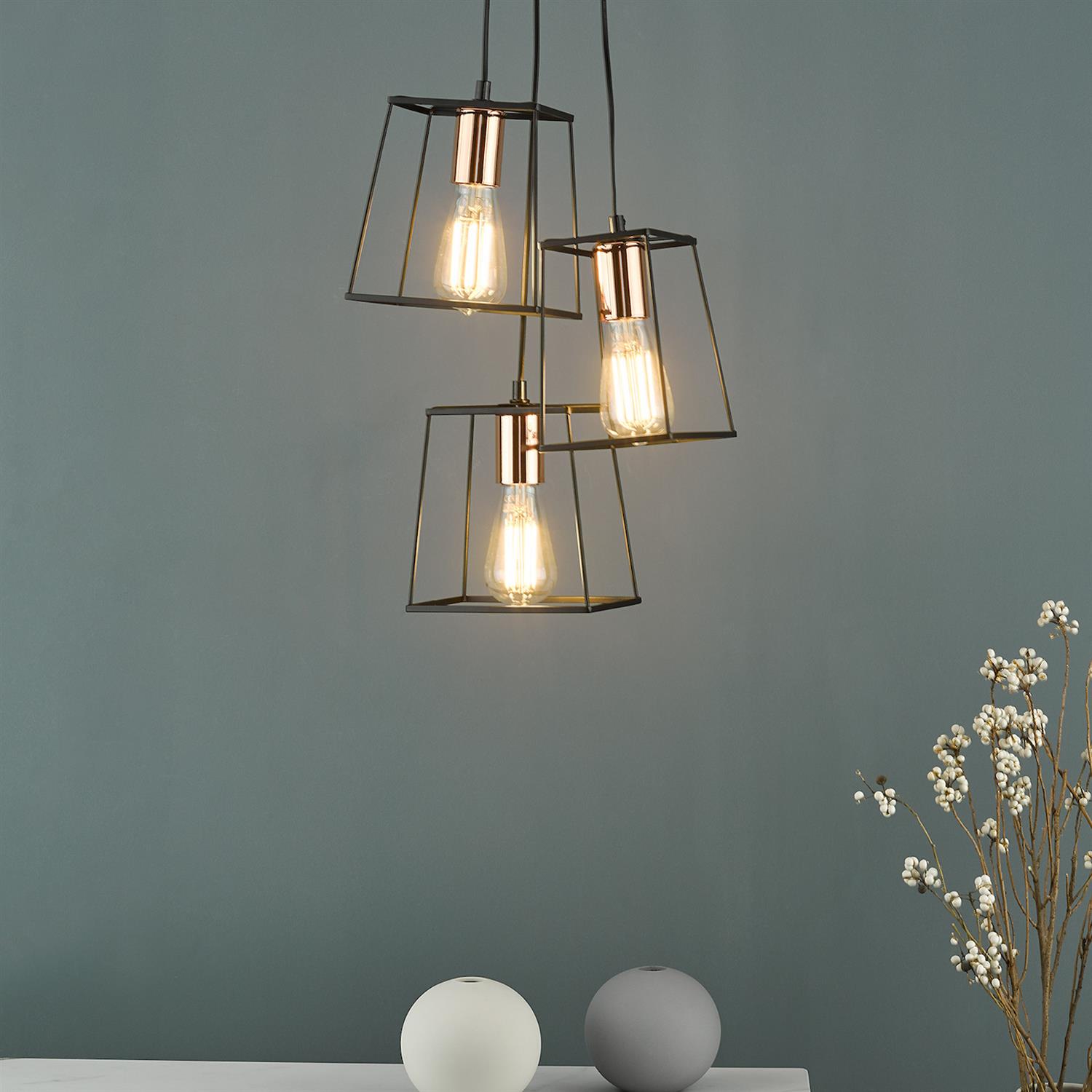 Tower 3 Light Black And Copper Cluster Pendant Tow0322 | The Lighting ...