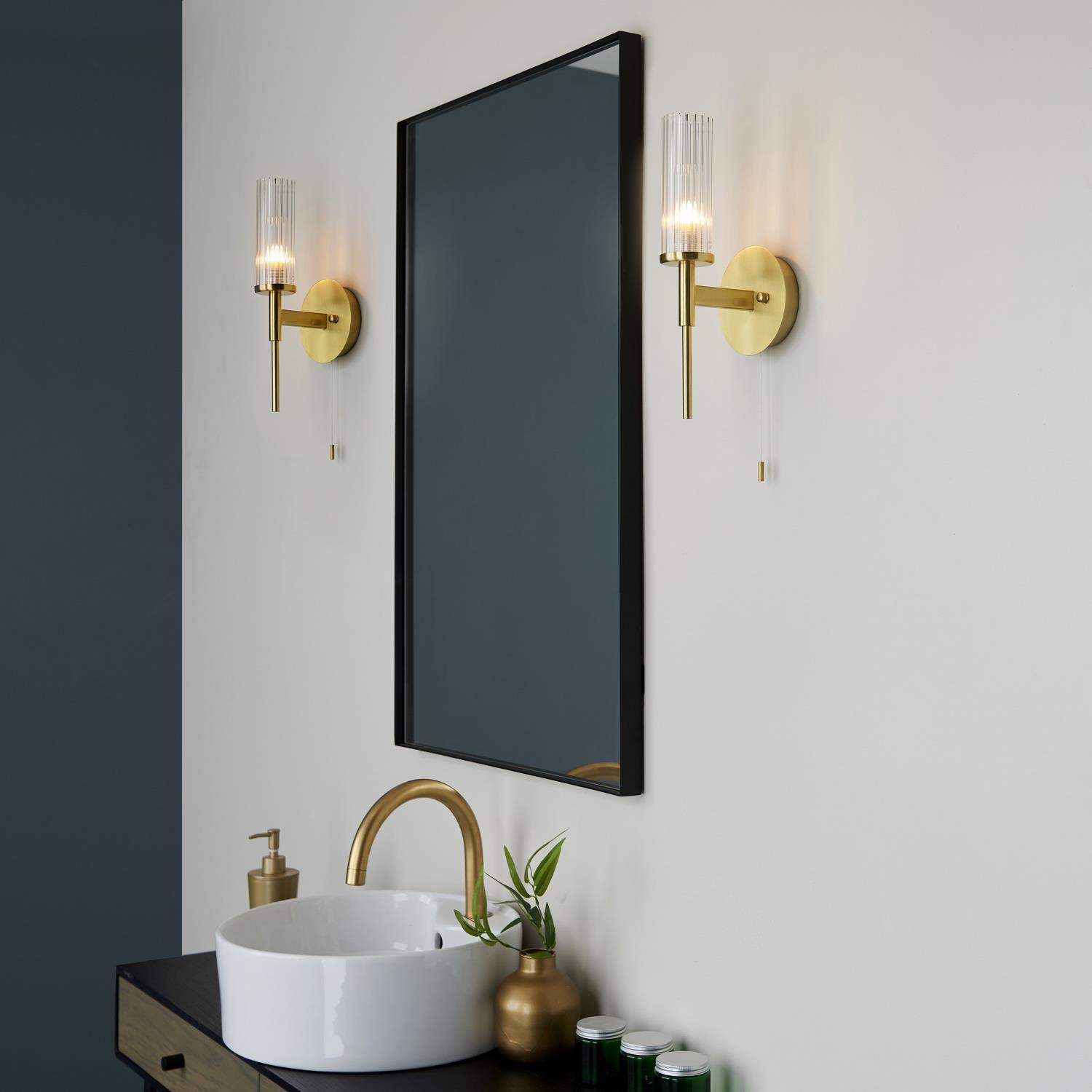 Talo Single IP44 Bathroom Satin Brass Wall Light 96163 | The Lighting ...