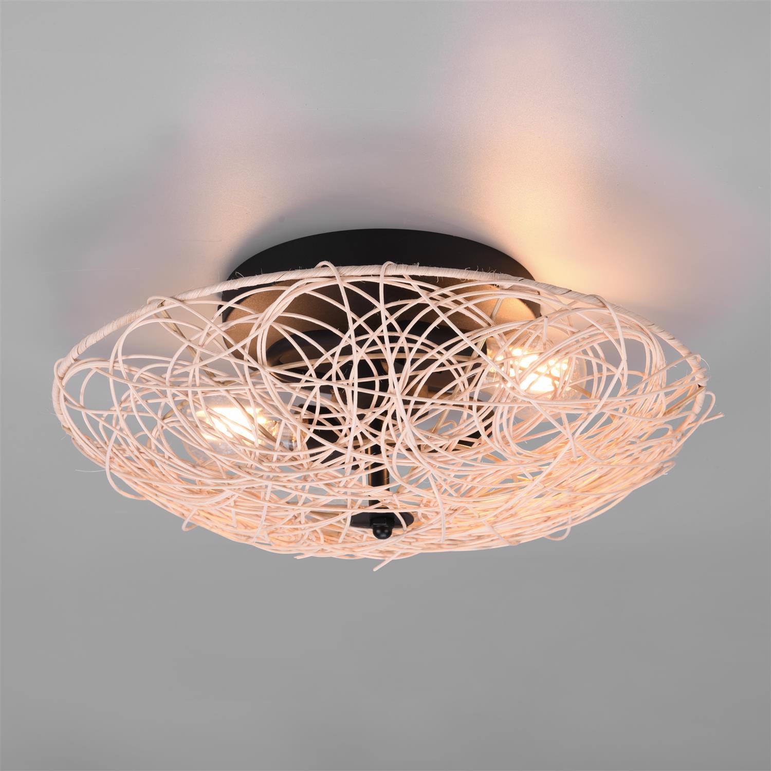 Lovis Natural Rattan Meshwork Flush Ceiling Fitting R61142036 The Lighting Superstore 